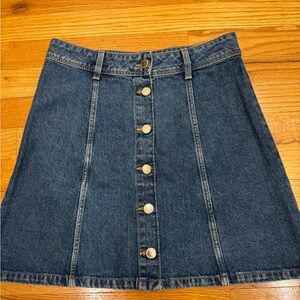 Divided Blue Denim Mini Skirt with Button Detail